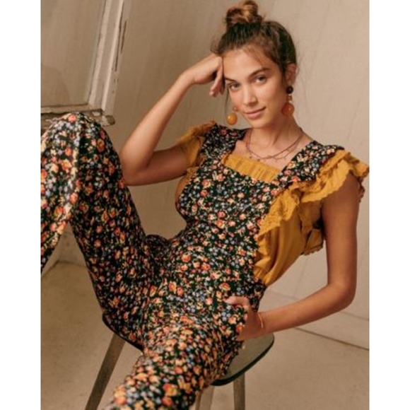 Sezane Pants - Sezane Juliette Jumpsuit/Overalls in Black/Red/Yellow Floral Print Size 8